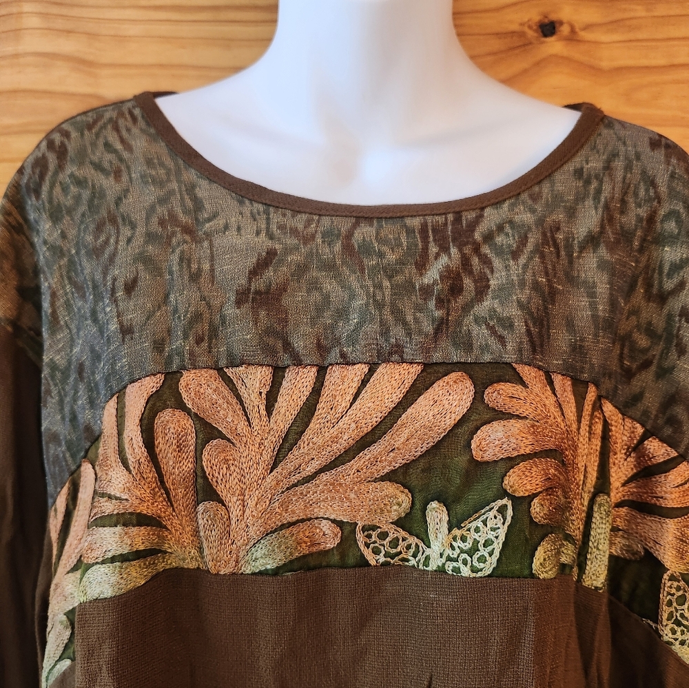 Vintage Spencer Alexis Womens Top XL Brown Rayon Silk Blend Fairy Whimsy 90s - Picture 2 of 9